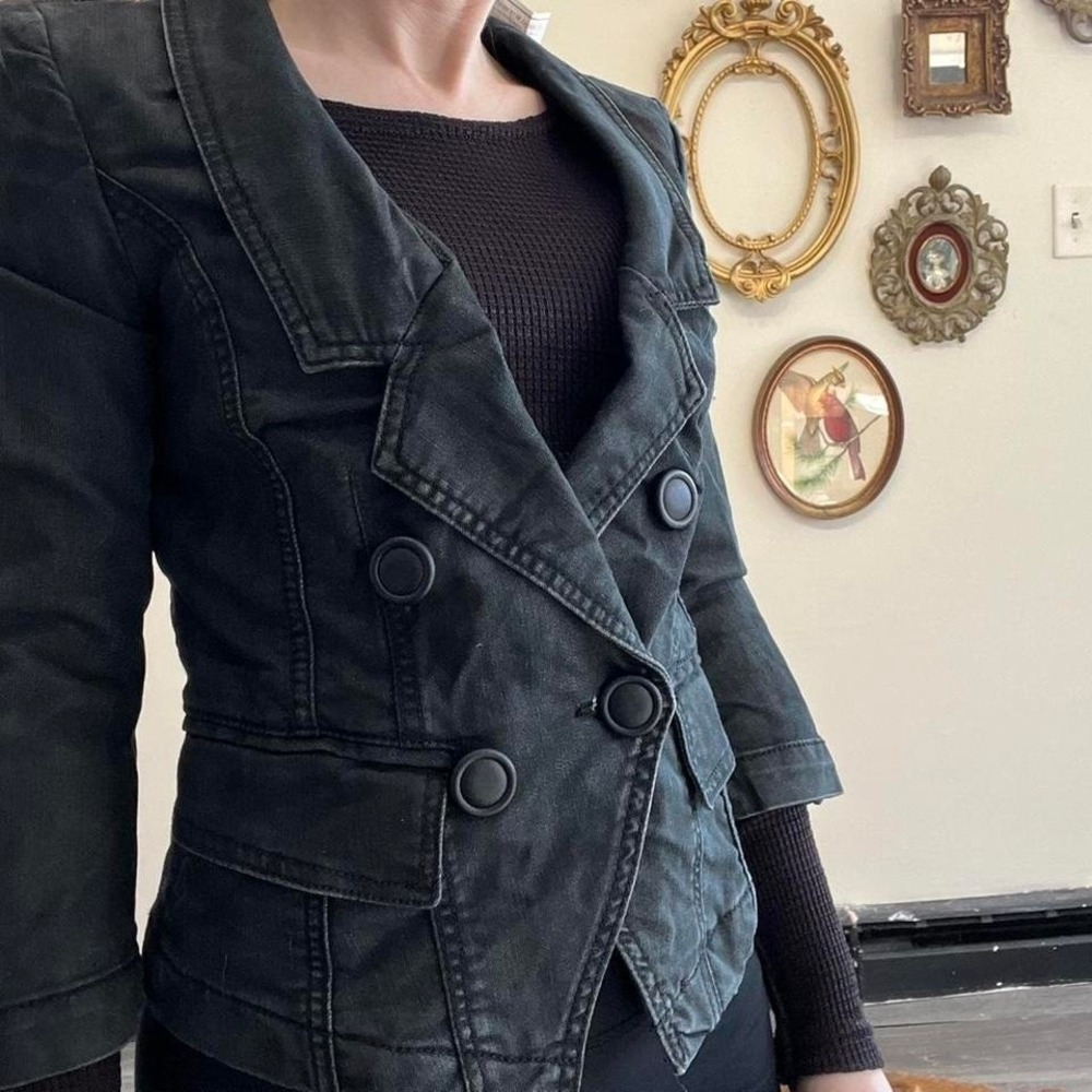 Vero Moda Vintage Y2K Goth Double Breasted Denim Jacket Extra Small Blue Cotton - Picture 2 of 6